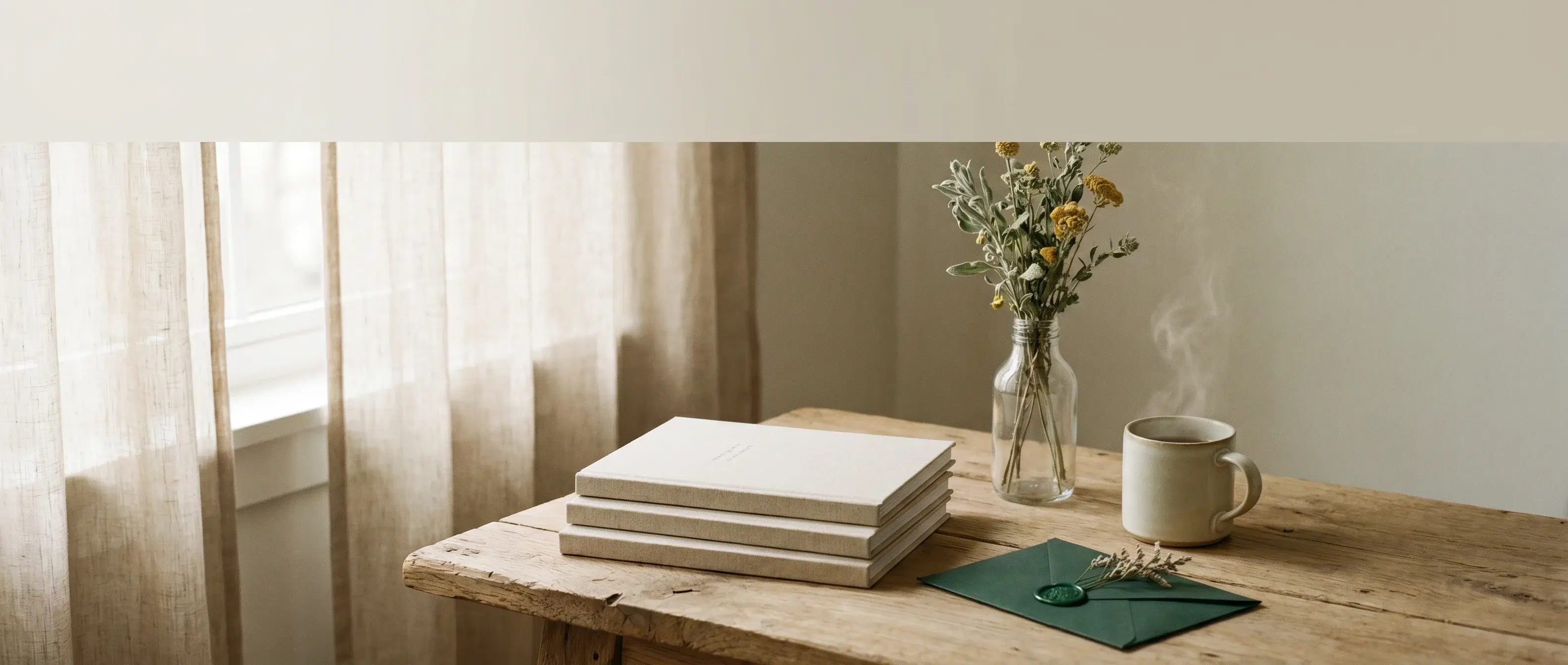 Stack of linen notebooks